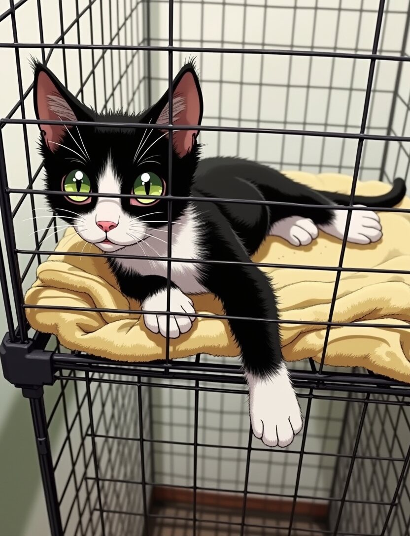 Crate door's open. She picked the towel anyway.